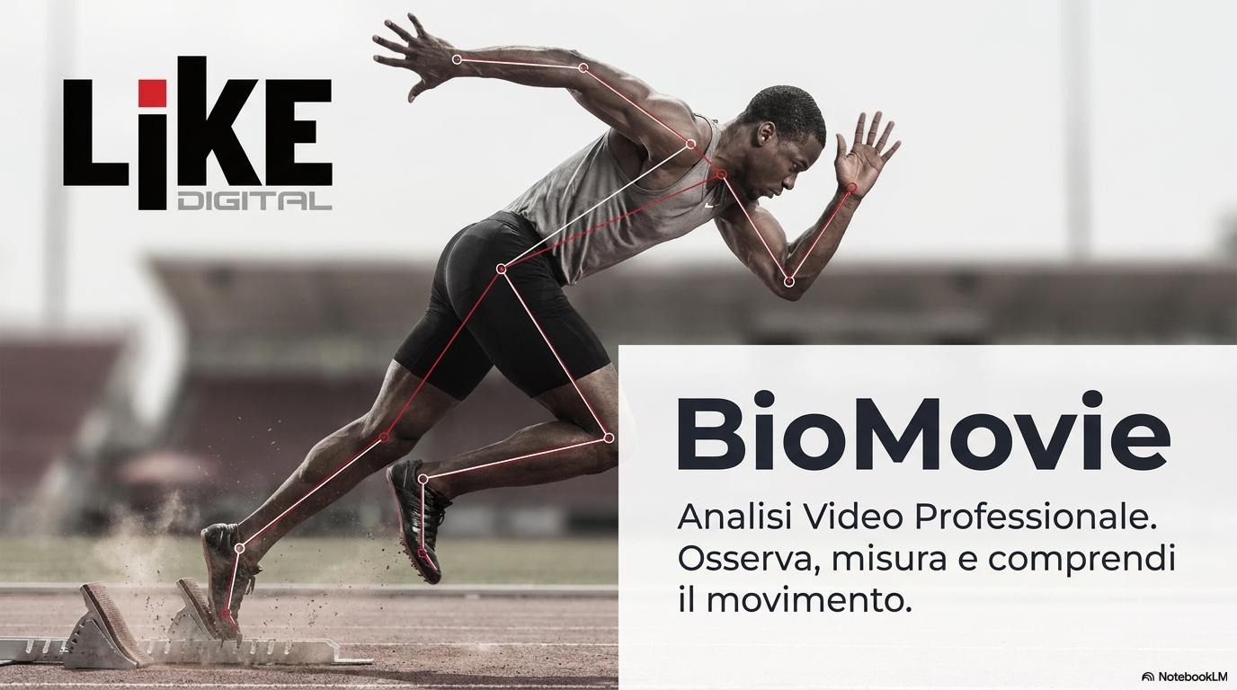 BioMovie, Analisi Video Professionale LiKE DIGITAL, con atleta e overlay di tracking biomeccanico