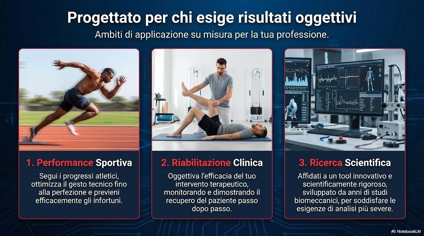 Progettato per chi esige risultati oggettivi: performance sportiva, riabilitazione clinica e ricerca scientifica